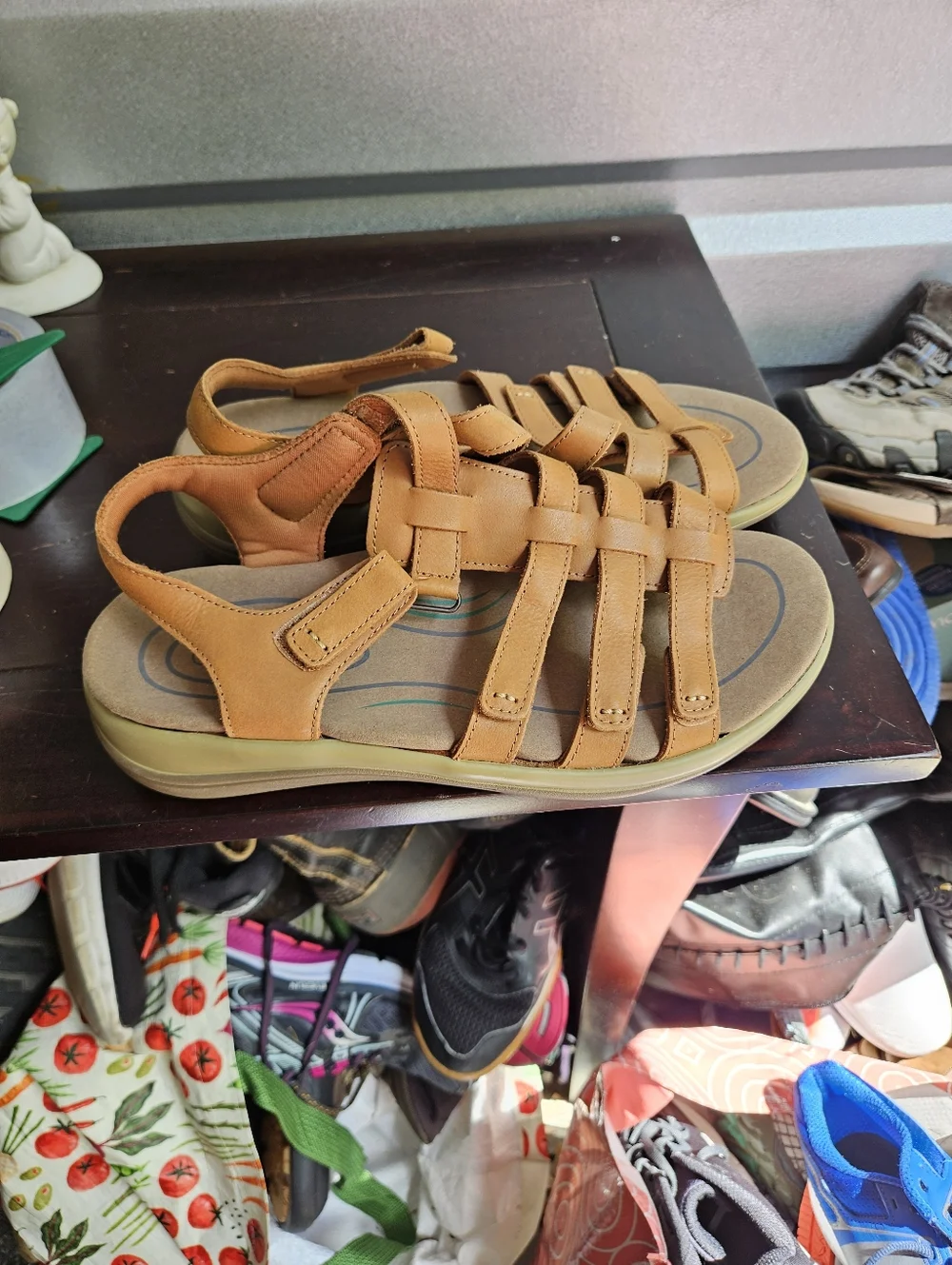 Orthofeet Women's Strappy Wedge Sandals Hook & Loop Arch Support Brown US Size 9 - Picture 2 of 5